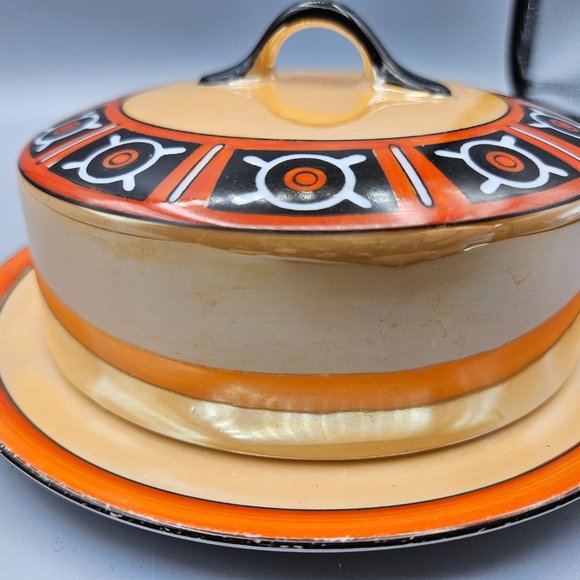 Art Deco-inspired peach lusterware covered butter dish by Morimura, - Picture 4 of 11